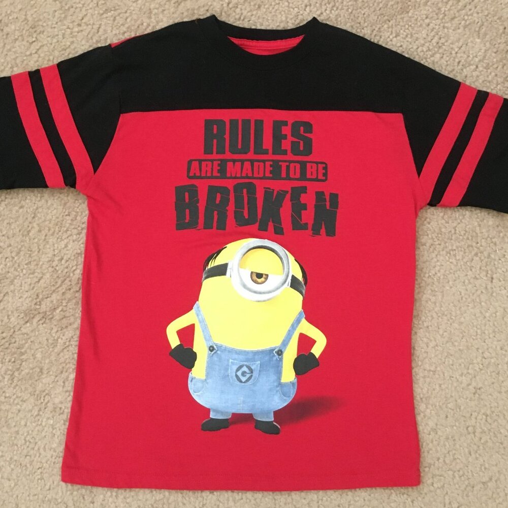 Despicable Me Minion Made "Rules Are Made To Be Broken" Red Kids T-Shirt Tee